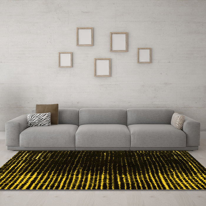 Machine Washable Abstract Yellow Modern Rug in a Living Room, wshabs4908yw
