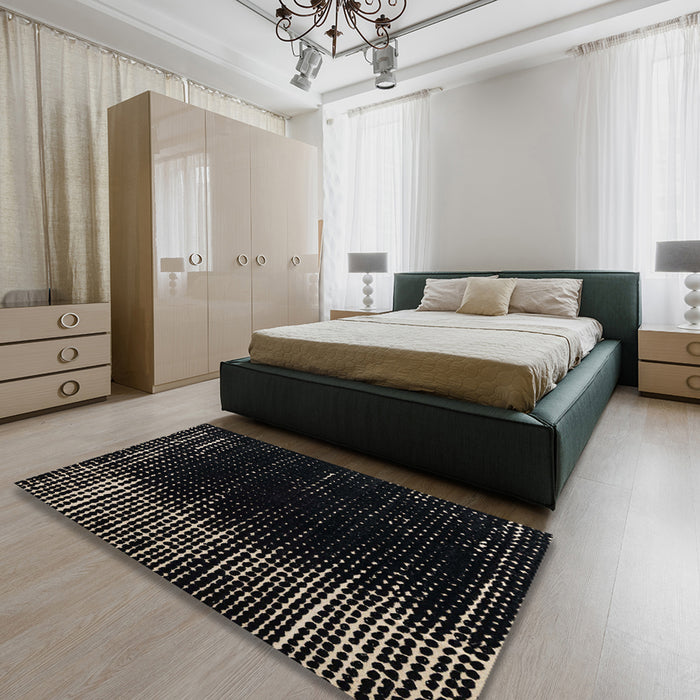 Abstract Gray Modern Rug in a Bedroom, abs4908