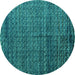 Round Machine Washable Abstract Turquoise Modern Area Rugs, wshabs4909turq