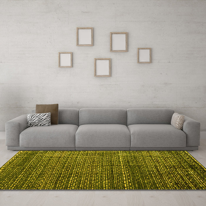 Machine Washable Abstract Yellow Modern Rug in a Living Room, wshabs4909yw