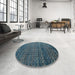 Round Abstract Cadet Blue Green Modern Rug in a Office, abs4909