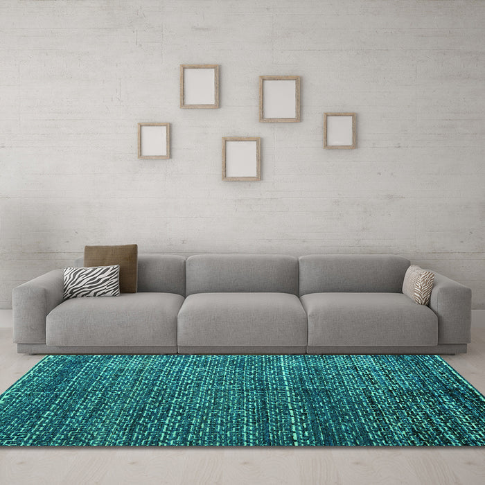 Machine Washable Abstract Turquoise Modern Area Rugs in a Living Room,, wshabs4909turq