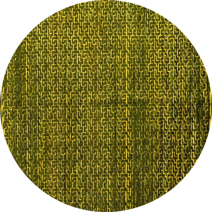 Round Abstract Yellow Modern Rug, abs4909yw