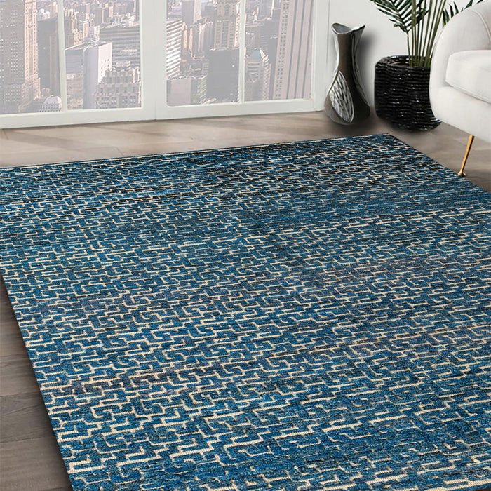 Machine Washable Abstract Cadet Blue Green Rug in a Family Room, wshabs4909