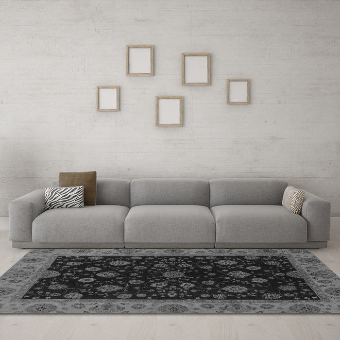 Machine Washable Abstract Gray Modern Rug in a Living Room,, wshabs490gry