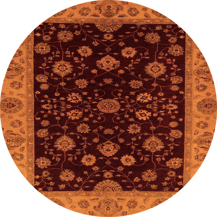 Round Machine Washable Abstract Orange Modern Area Rugs, wshabs490org