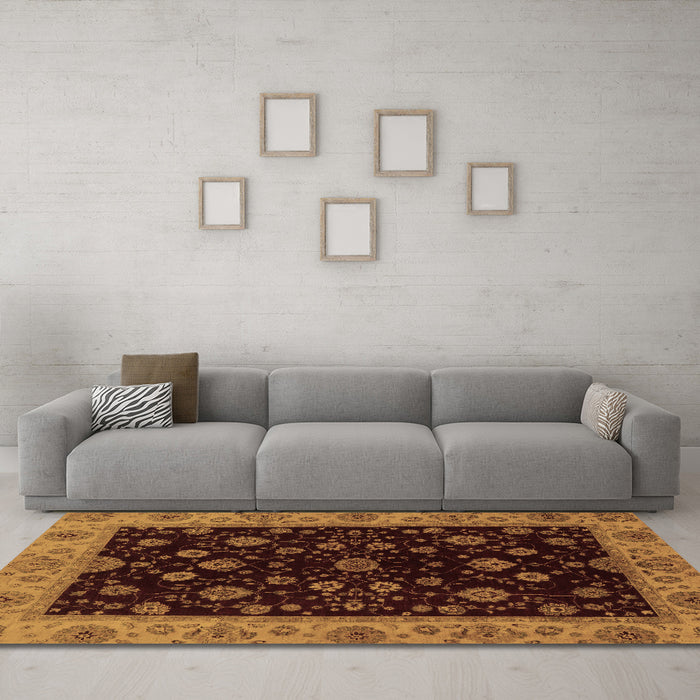 Machine Washable Abstract Brown Modern Rug in a Living Room,, wshabs490brn
