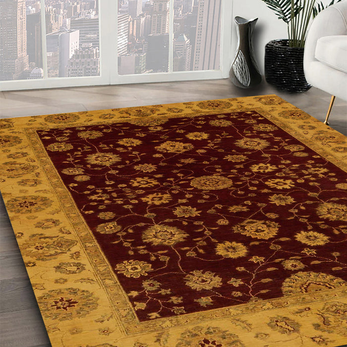 Abstract Dark Red Modern Rug in Family Room, abs490