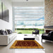 Square Abstract Dark Red Modern Rug in a Living Room, abs490