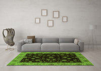 Machine Washable Abstract Green Modern Rug, wshabs490grn