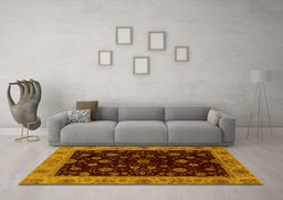 Machine Washable Abstract Yellow Modern Rug in a Living Room, wshabs490yw