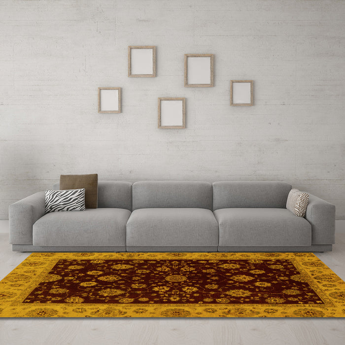 Machine Washable Abstract Yellow Modern Rug in a Living Room, wshabs490yw