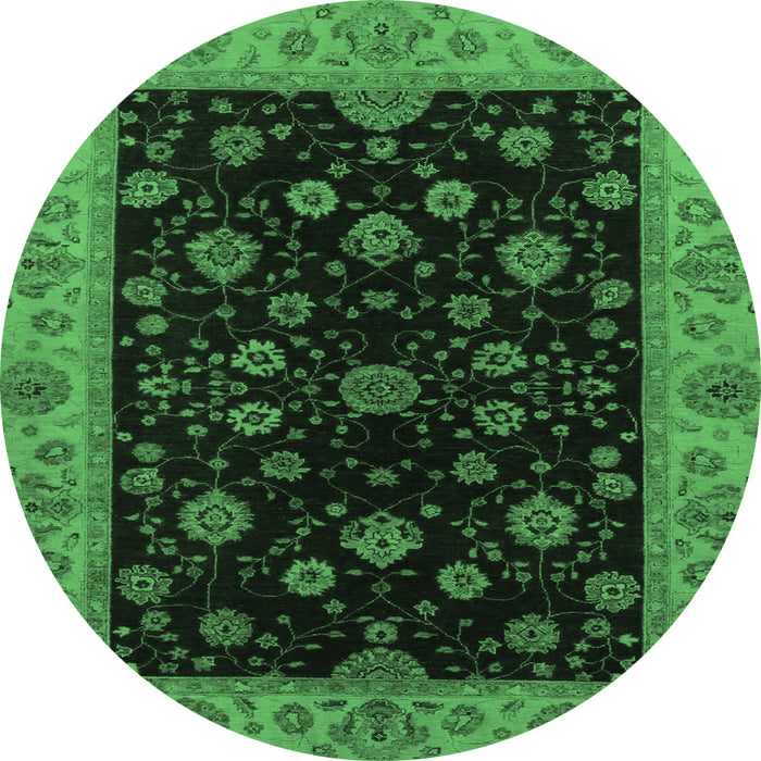Round Machine Washable Abstract Emerald Green Modern Area Rugs, wshabs490emgrn