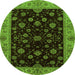 Round Machine Washable Abstract Green Modern Area Rugs, wshabs490grn