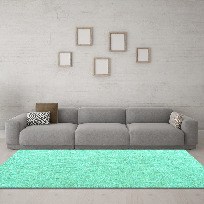 Machine Washable Solid Turquoise Modern Area Rugs in a Living Room,, wshabs4910turq