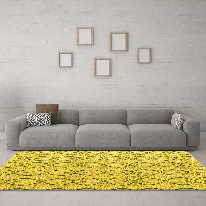 Machine Washable Solid Yellow Modern Rug in a Living Room, wshabs4912yw
