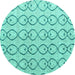 Round Machine Washable Solid Turquoise Modern Area Rugs, wshabs4912turq