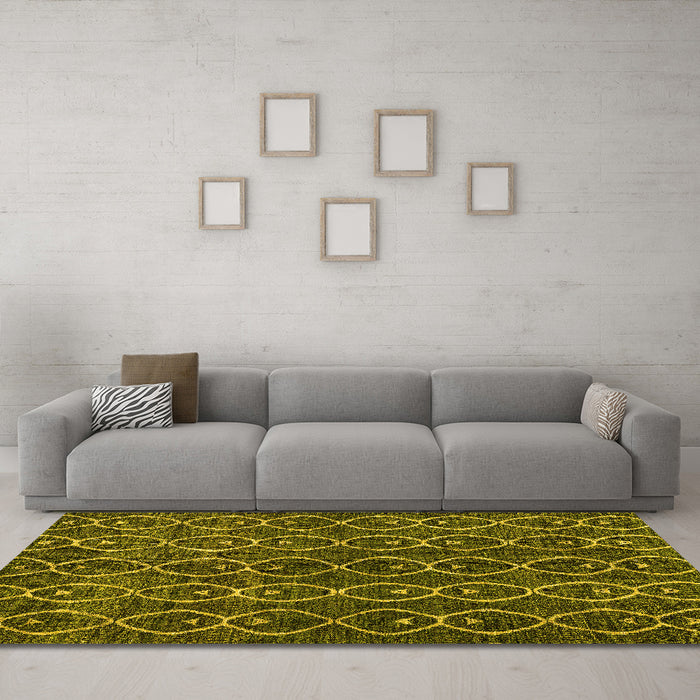 Machine Washable Abstract Yellow Modern Rug in a Living Room, wshabs4913yw