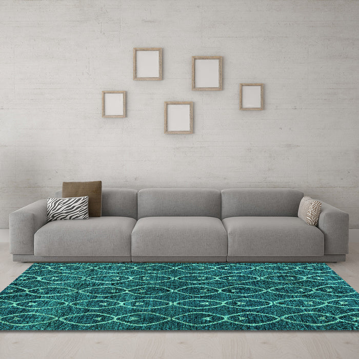 Machine Washable Abstract Turquoise Modern Area Rugs in a Living Room,, wshabs4913turq