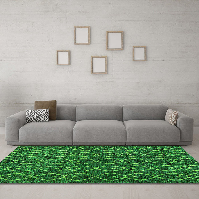 Machine Washable Abstract Green Modern Area Rugs in a Living Room,, wshabs4913grn