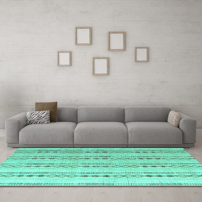 Machine Washable Abstract Turquoise Modern Area Rugs in a Living Room,, wshabs4914turq