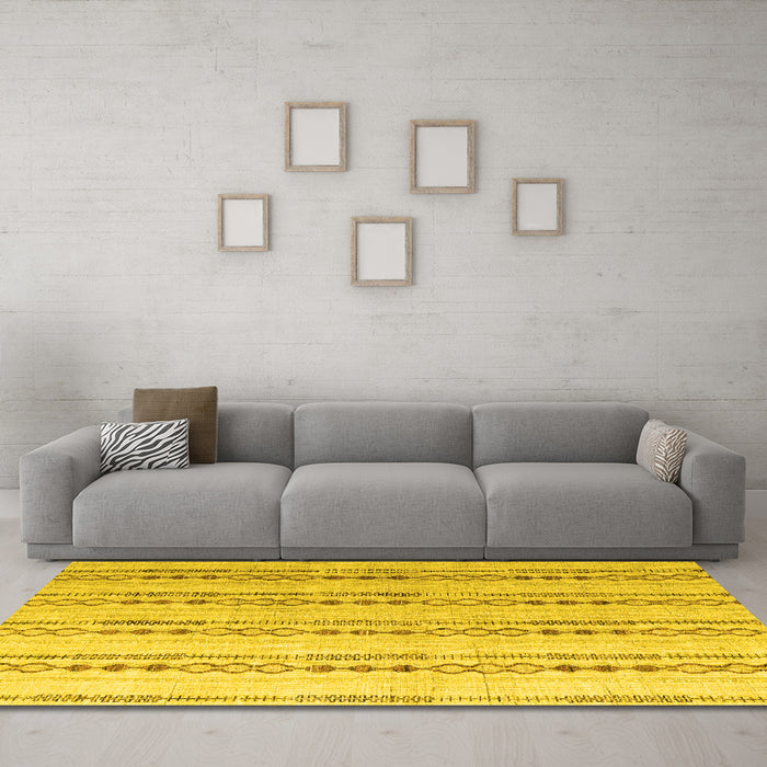 Machine Washable Abstract Yellow Modern Rug in a Living Room, wshabs4914yw