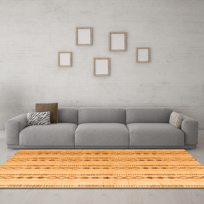Machine Washable Abstract Orange Modern Area Rugs in a Living Room, wshabs4914org