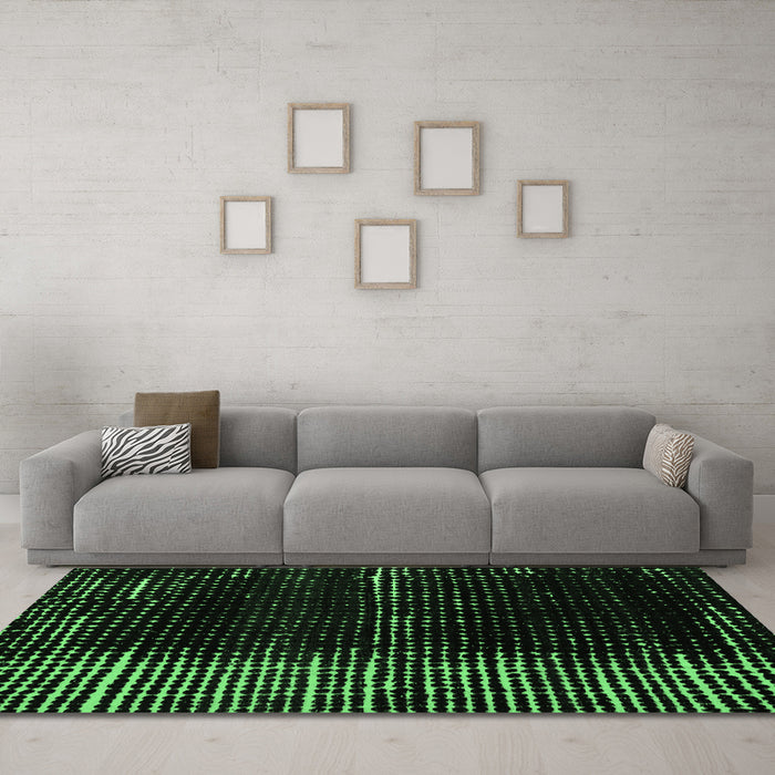 Machine Washable Abstract Emerald Green Modern Area Rugs in a Living Room,, wshabs4915emgrn