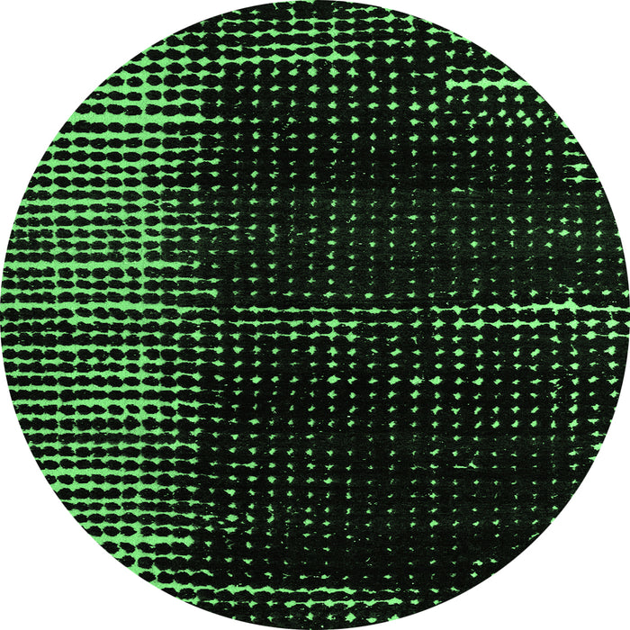 Round Machine Washable Abstract Emerald Green Modern Area Rugs, wshabs4915emgrn