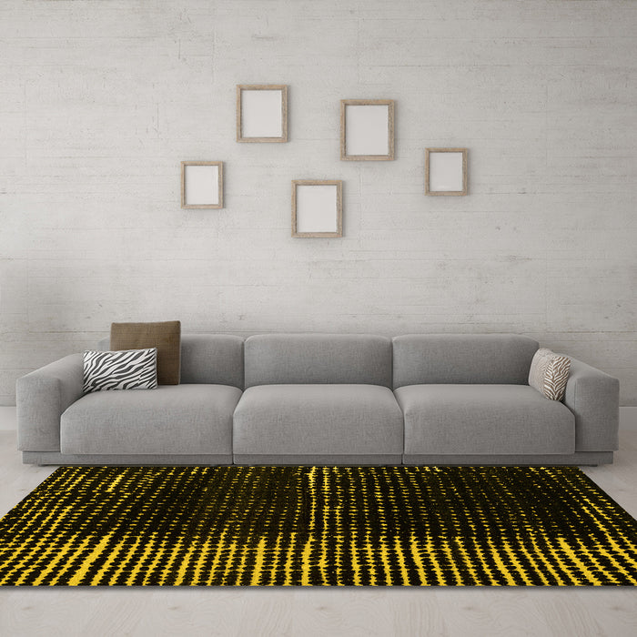 Machine Washable Abstract Yellow Modern Rug in a Living Room, wshabs4915yw
