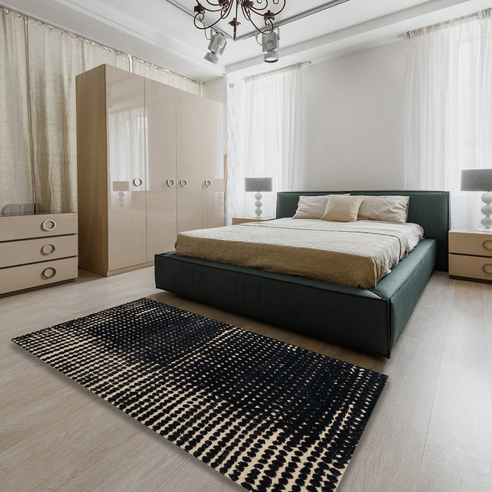 Abstract Gray Modern Rug in a Bedroom, abs4915