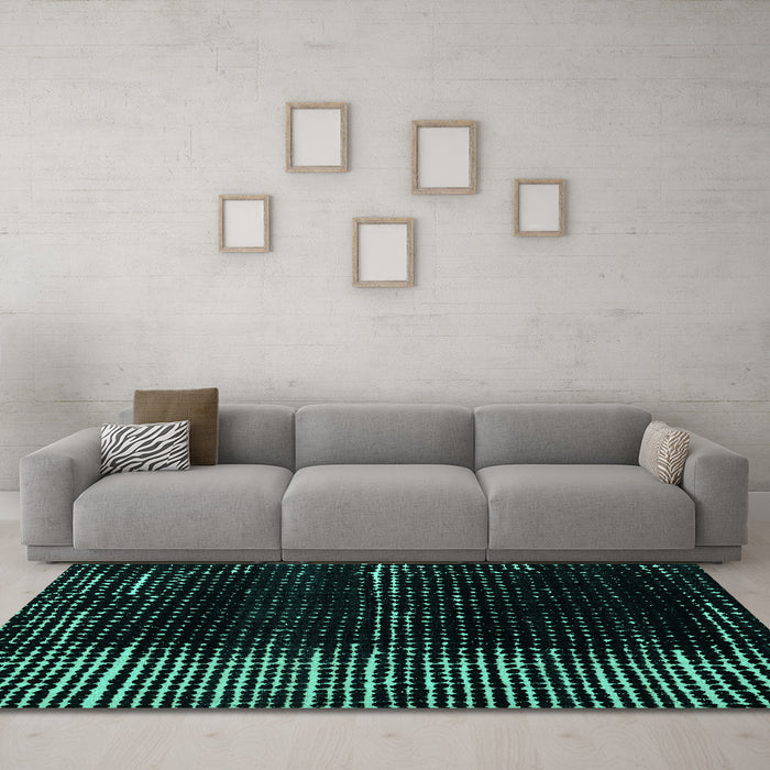 Machine Washable Abstract Turquoise Modern Area Rugs in a Living Room,, wshabs4915turq