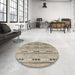 Round Abstract Tan Brown Modern Rug in a Office, abs4916