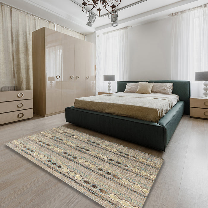 Abstract Tan Brown Modern Rug in a Bedroom, abs4916