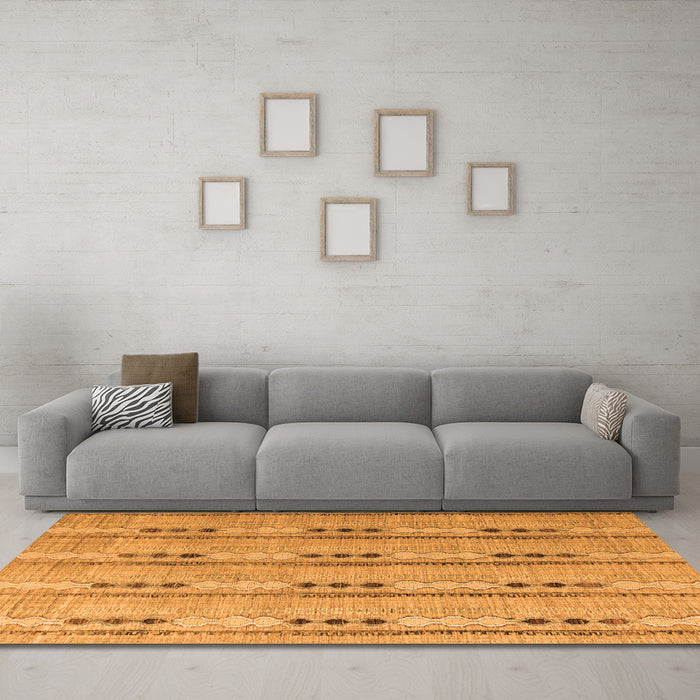 Machine Washable Abstract Orange Modern Area Rugs in a Living Room, wshabs4916org