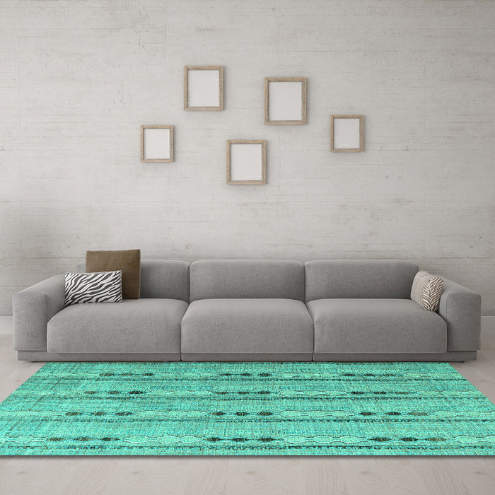 Machine Washable Abstract Turquoise Modern Area Rugs in a Living Room,, wshabs4916turq