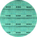 Round Machine Washable Abstract Turquoise Modern Area Rugs, wshabs4916turq