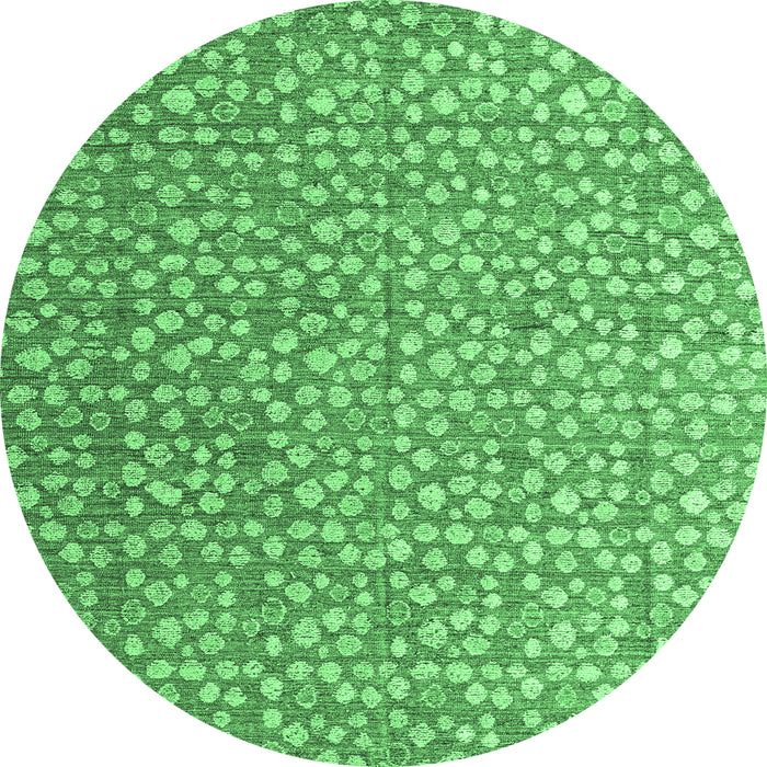 Round Machine Washable Abstract Emerald Green Modern Area Rugs, wshabs4917emgrn
