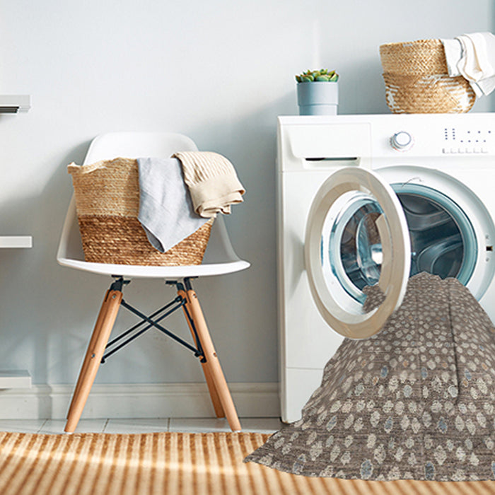 Machine Washable Abstract Tan Brown Rug in a Washing Machine, wshabs4917
