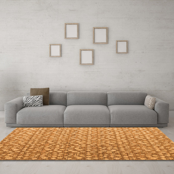 Machine Washable Abstract Orange Modern Area Rugs in a Living Room, wshabs4917org