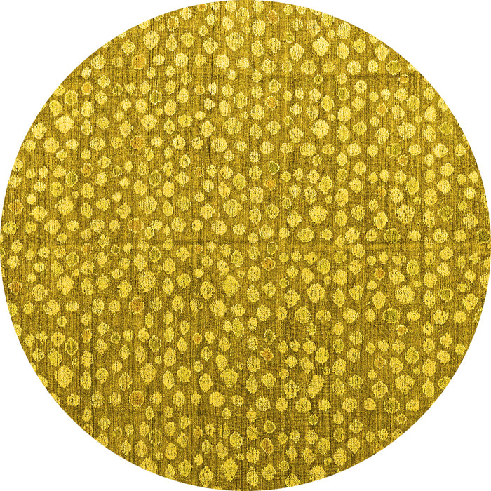 Round Abstract Yellow Modern Rug, abs4917yw