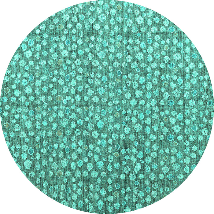 Round Machine Washable Abstract Turquoise Modern Area Rugs, wshabs4917turq