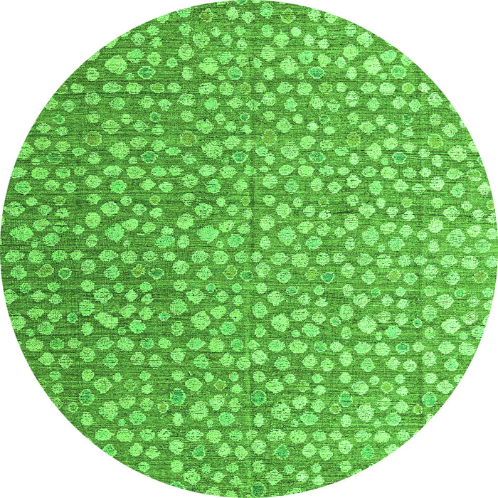 Round Machine Washable Abstract Green Modern Area Rugs, wshabs4917grn