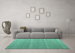 Machine Washable Abstract Turquoise Modern Area Rugs in a Living Room,, wshabs4918turq
