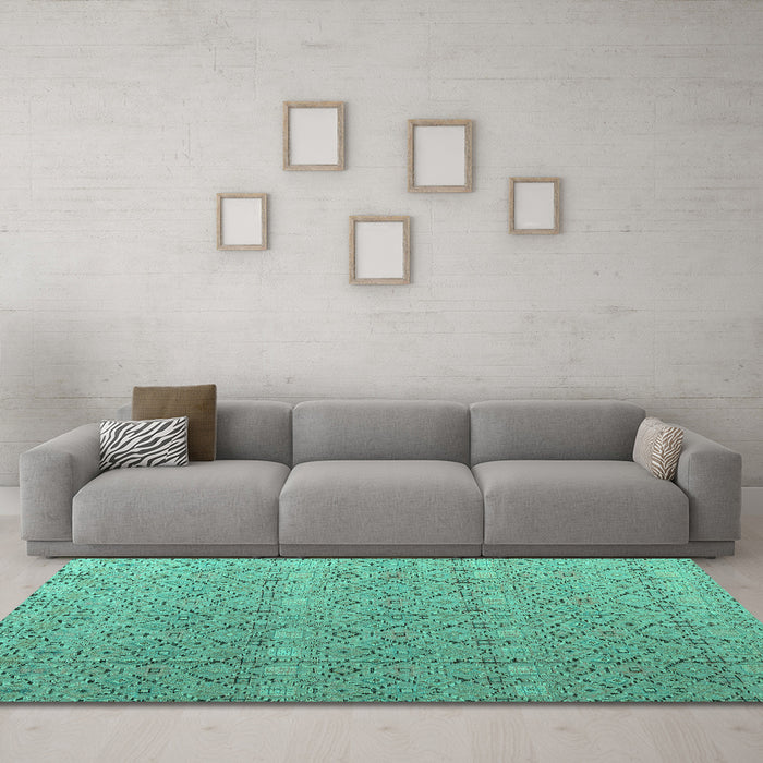 Machine Washable Abstract Turquoise Modern Area Rugs in a Living Room,, wshabs4918turq