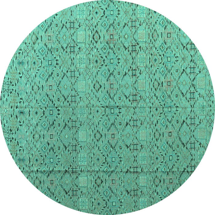 Round Abstract Turquoise Modern Rug, abs4918turq