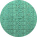 Round Abstract Turquoise Modern Rug, abs4918turq