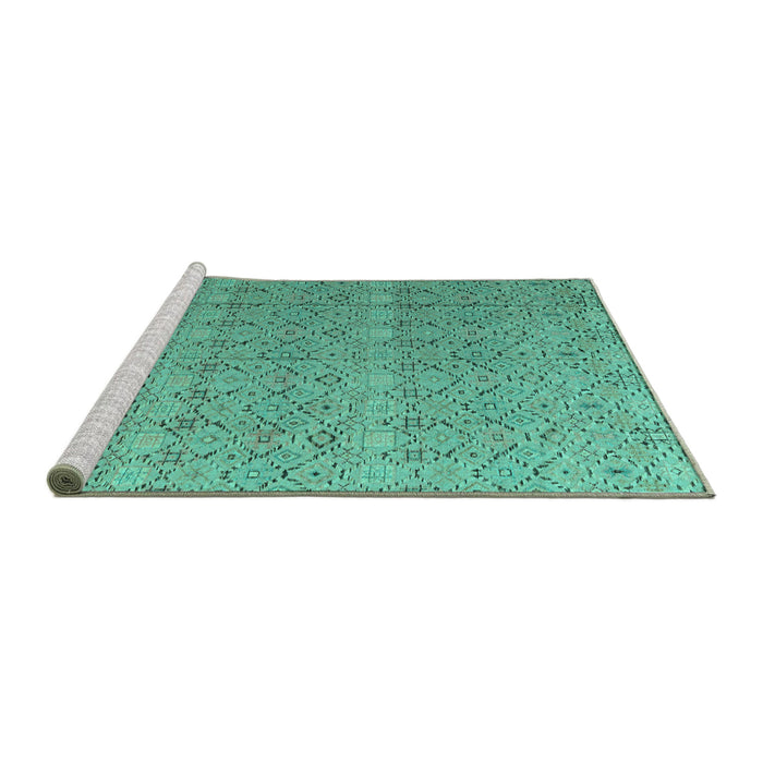 Sideview of Machine Washable Abstract Turquoise Modern Area Rugs, wshabs4918turq