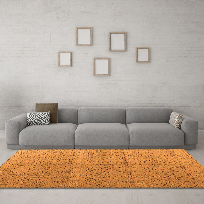 Machine Washable Abstract Orange Modern Area Rugs in a Living Room, wshabs4918org