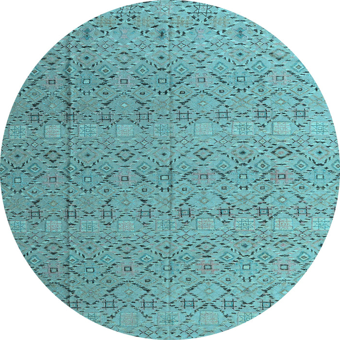 Round Machine Washable Abstract Light Blue Modern Rug, wshabs4918lblu